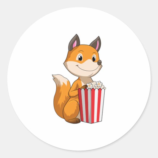 Fox met Popcorn Ronde Sticker (Voorkant)