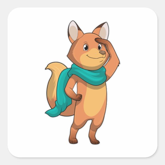 Fox met Scarf Vierkante Sticker (Voorkant)