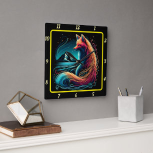 Fox met uitzicht op Midnight Mountains Vierkante Klok