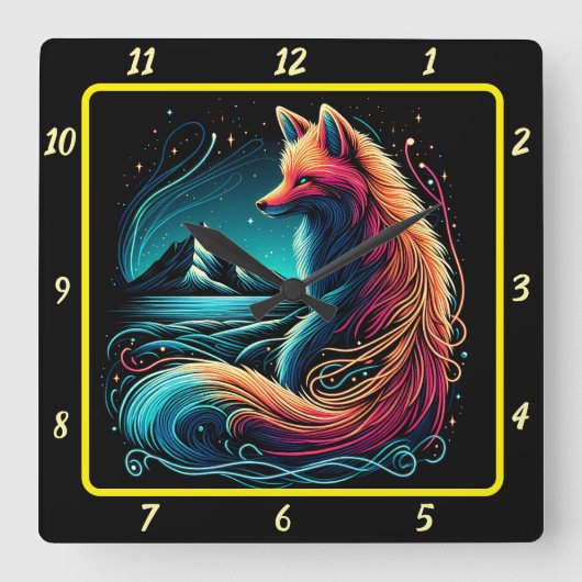 Fox met uitzicht op Midnight Mountains Vierkante Klok (Voorkant)