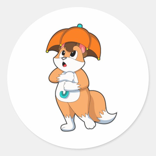 Fox met Umbrella Ronde Sticker (Voorkant)
