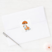 Fox met Umbrella Vierkante Sticker (Envelop)