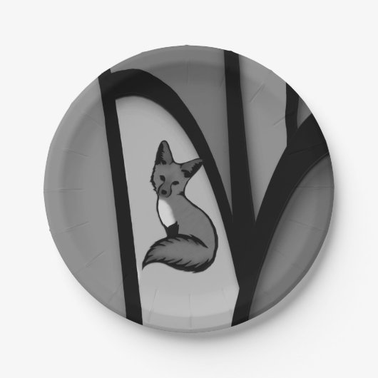 Fox Modern Art Design in Zilver Papieren Bordje (Voorkant)