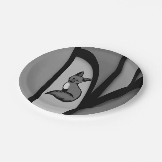 Fox Modern Art Design in Zilver Papieren Bordje (Gekanteld)