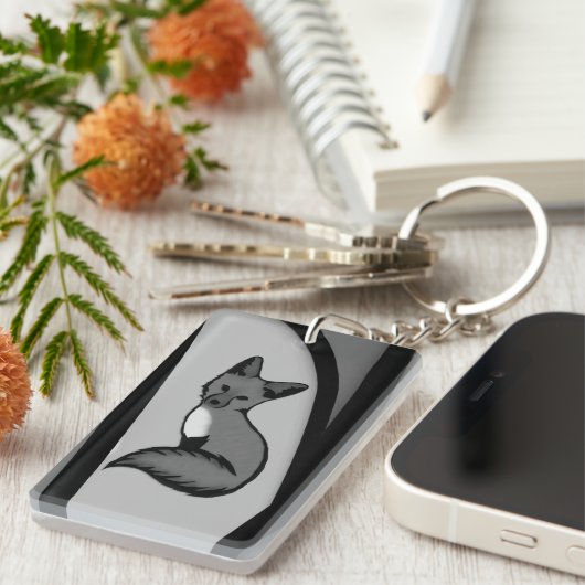 Fox Modern Art Design in Zilver Sleutelhanger (Voorkant Rechts)