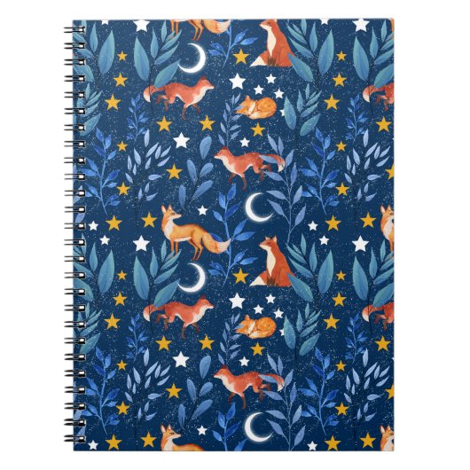 Fox Night Forest Celestial Seamless Pattern Notitieboek (Voorkant)