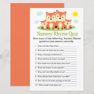 Fox Nursery Rhyme Quiz baby shower game