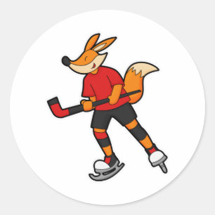 Fox op ijshockey met ijshockeystick ronde sticker