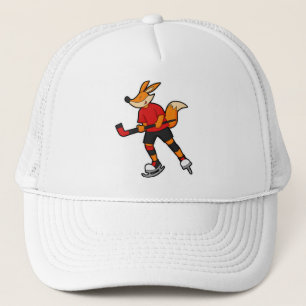 Fox op ijshockey met ijshockeystick trucker pet