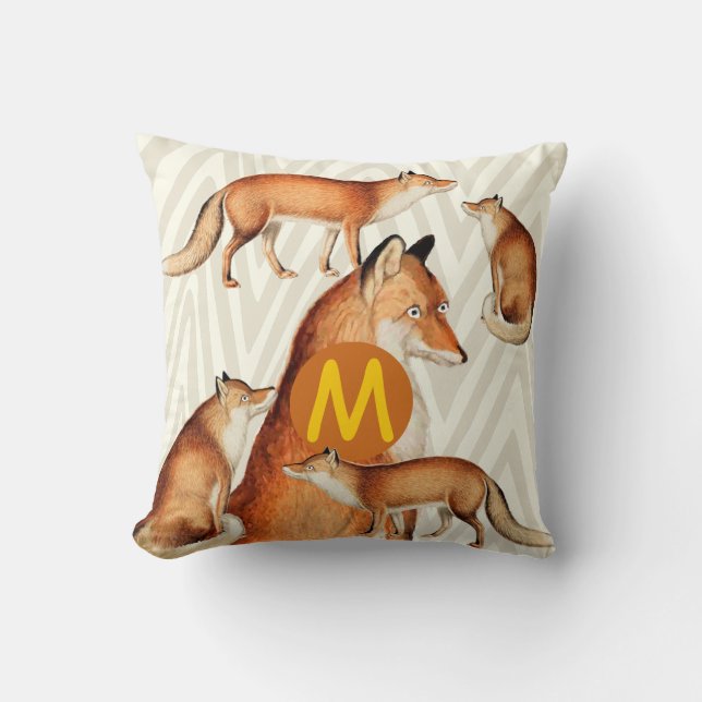  Fox op Oranje Trendy Zig Zag Pattern Kussen (Voorkant)