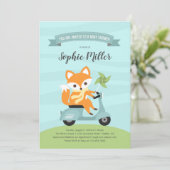 Fox op scooter Baby shower Invitation Kaart (Staand voorkant)