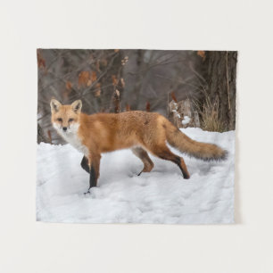 Fox op sneeuw wandkleed