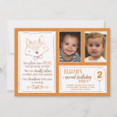 Fox Orange Blanc 2e anniversaire Invitation photo (Devant)