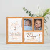 Fox Orange White 1er anniversaire Photo Invitation (Debout devant)