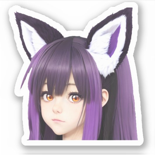Fox oren op anime meisje sticker (Voorkant)