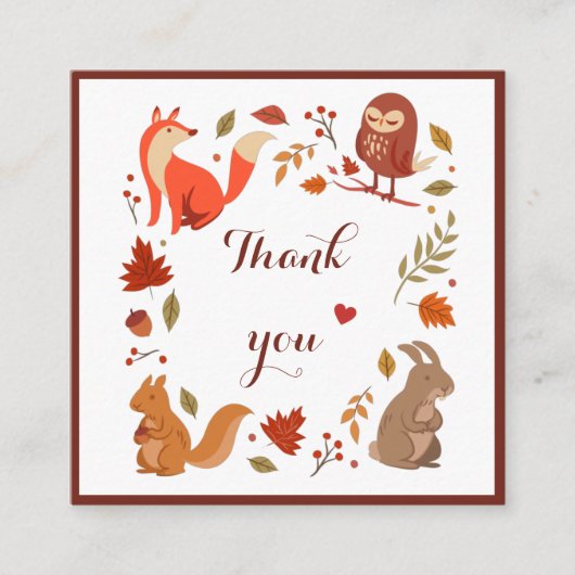 Fox Owl Squirrel & Rabbit Thanksgiving Dank u wel Vierkante Visitekaartje (Voorkant)
