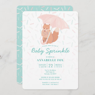 Fox Paraplu Mint Baby Sprinkle Douche Uitnodiging