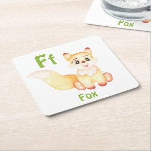 Fox personaliseer ABC: Letter F - Jouw namen toevo Vierkante Kartonnen Onderzetter