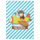 Fox Pilot in Groen & Oranje Vliegtuig; Blauwe Stre Klembord (Achterkant)