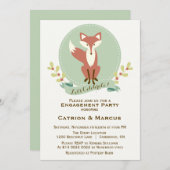 Fox Portrait Floral Engagement Party Invitation (Devant / Derrière)