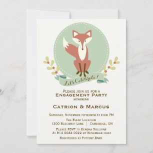 Fox Portrait Floral Engagement Party Invitation