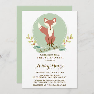 Fox Portret Green Bridal Shower Invitation Kaart