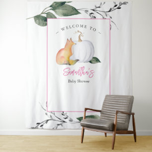 Fox Pumpkin Baby shower achtergronden groen Wandkleed