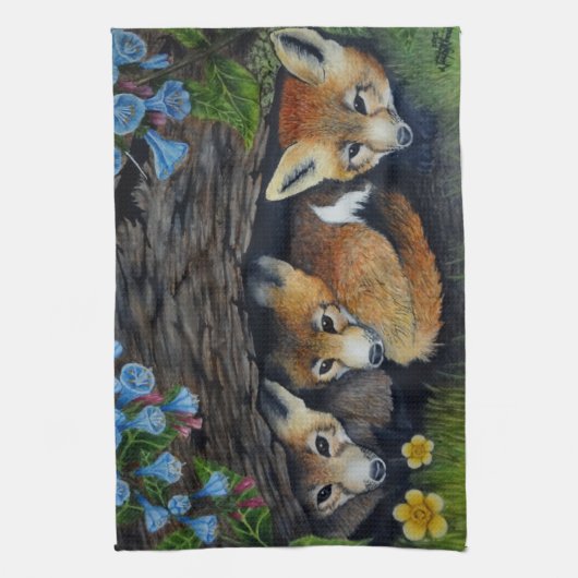 Fox Pups Tea Towel Theedoek (Verticaal)