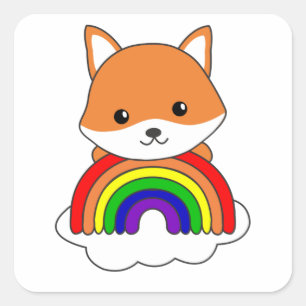 Fox Rainbow Cute Animals Colorful Foxes Forest Vierkante Sticker