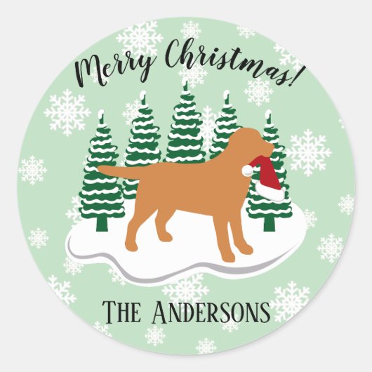 Fox Red Labrador-kerstEvergreen Snowflakes Ronde Sticker (Voorkant)