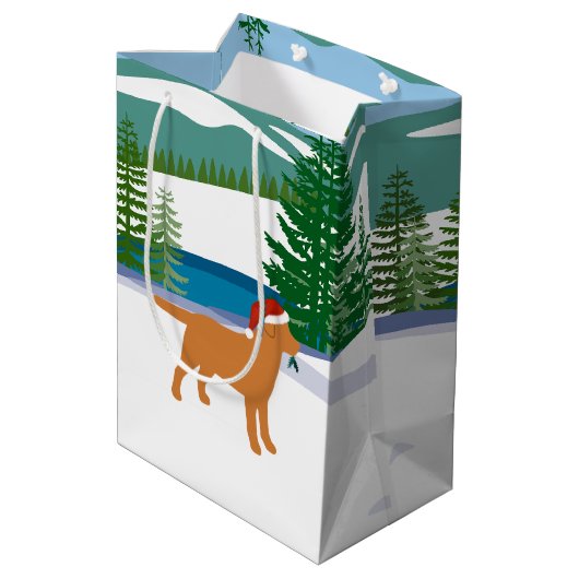 Fox Red Labrador Uitzicht met kerstwinter Medium Cadeauzakje (Achterkant Gekanteld)