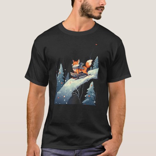 Fox Riding Sled Sledge Sleighing Snow Sledging Win T-shirt (Voorkant)