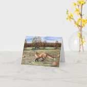 Fox rouge dans la carte de note d'art de (Fleur jaune)