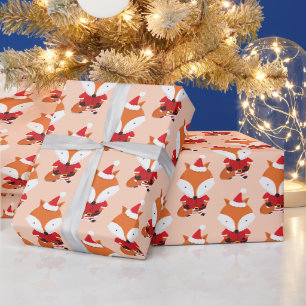 Fox Santa Hat Oranje Animal Kerstfeestdag Cadeaupapier