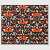 Fox Scandinavian Folk Art Tablecloth Cadeaupapier (Vlak)