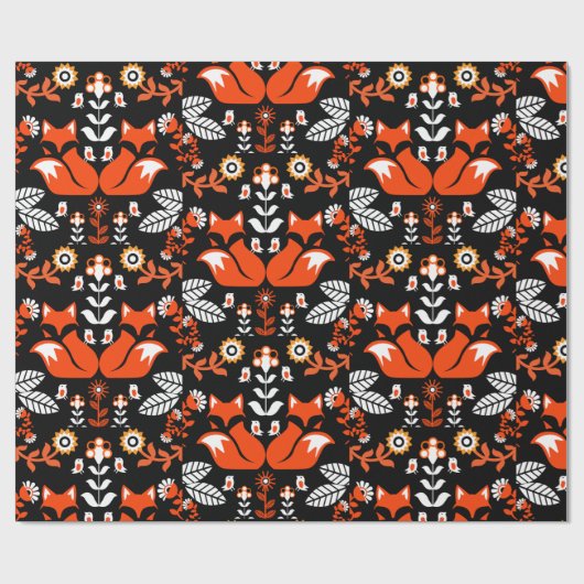 Fox Scandinavian Folk Art Tablecloth Cadeaupapier (Vlak)