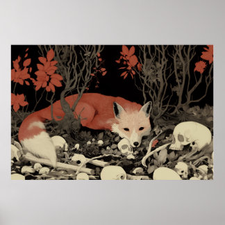 Fox Skull Art Print, Surreal Wildlife Illustratie Poster