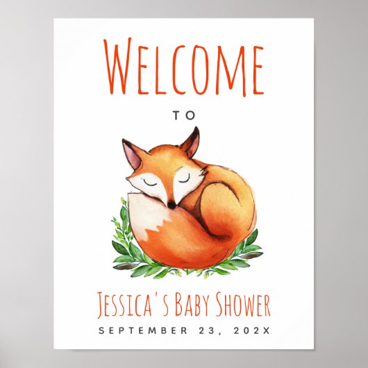 Fox Sleeping Woodland Baby shower Affiche de bienv (Devant)