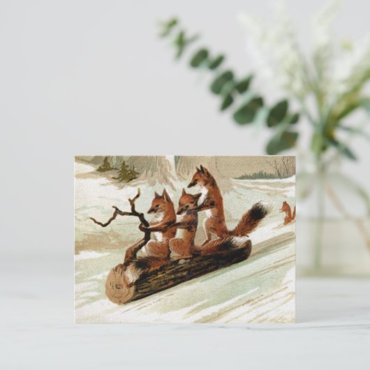 Fox Sleigh Ride Print Briefkaart (Staand voorkant)