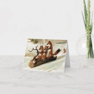 Fox Sleigh Ride  Print Feestdagen Kaart