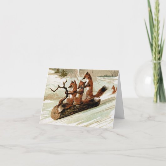 Fox Sleigh Ride Print Feestdagen Kaart (Voorkant)