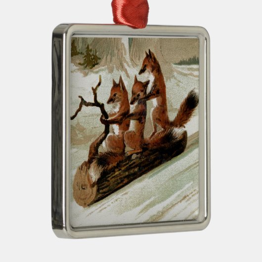 Fox Sleigh Ride Print Metalen Ornament (Rechts)
