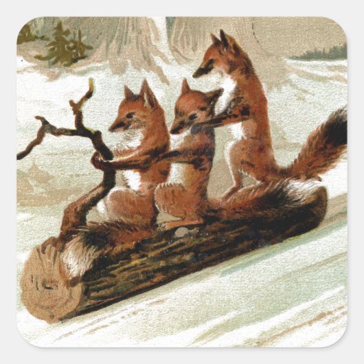Fox Sleigh Ride  Print Vierkante Sticker (Voorkant)