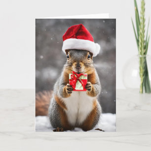 Fox Squirrel met een kerstmuts Feestdagen Kaart
