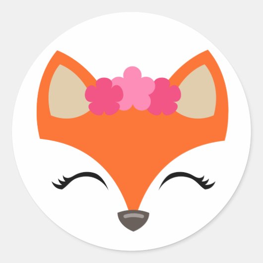 Fox Sticker, Fox met bloemkroon Ronde Sticker (Voorkant)