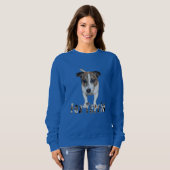 Fox Terrier Avec Logo, Dames Sweatshirt Bleu (Devant entier)