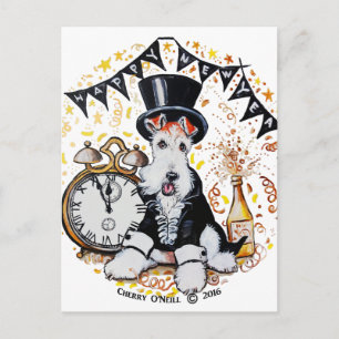 Fox Terrier Gelukkig Nieuwjaar Feestdagenkaart