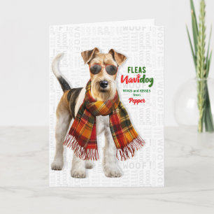 Fox Terrier Hond Grappige Vlooien Navidog met Naam Feestdagen Kaart