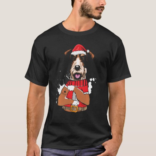Fox Terriër Hond Santa I Love Mam Tattoo Lelijk Ch T-shirt (Voorkant)
