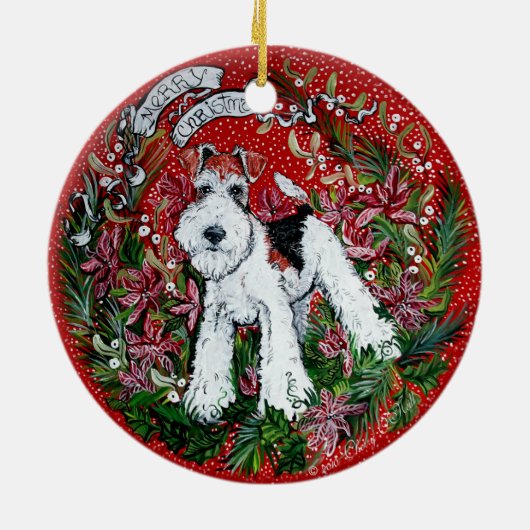 Fox Terrier Kerstmis Keramisch Ornament (Achterkant)